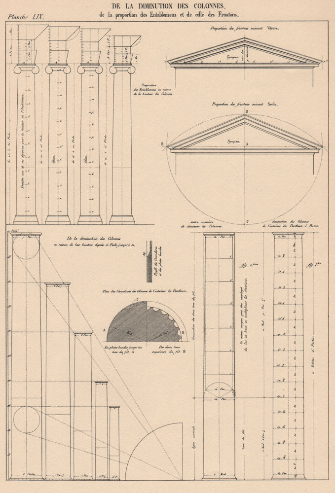 CLASSICAL ARCHITECTURE. Diminution of the shafts of columns 1931 old print